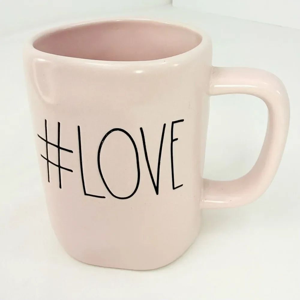 Rae Dunn Pink Black Signature Lettering #LOVE Ceramic Coffee Tea Mug